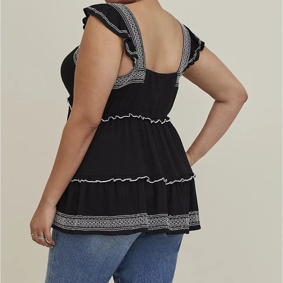 NEW TORRID Babydoll Peplum Crinkle Tiered Top Black Blush Plus Size 5X - Picture 5 of 6